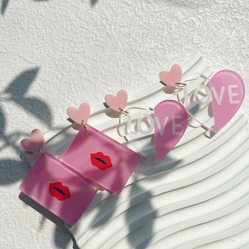 Wholesale Valentine's Day Pink Love Acrylic Earrings
