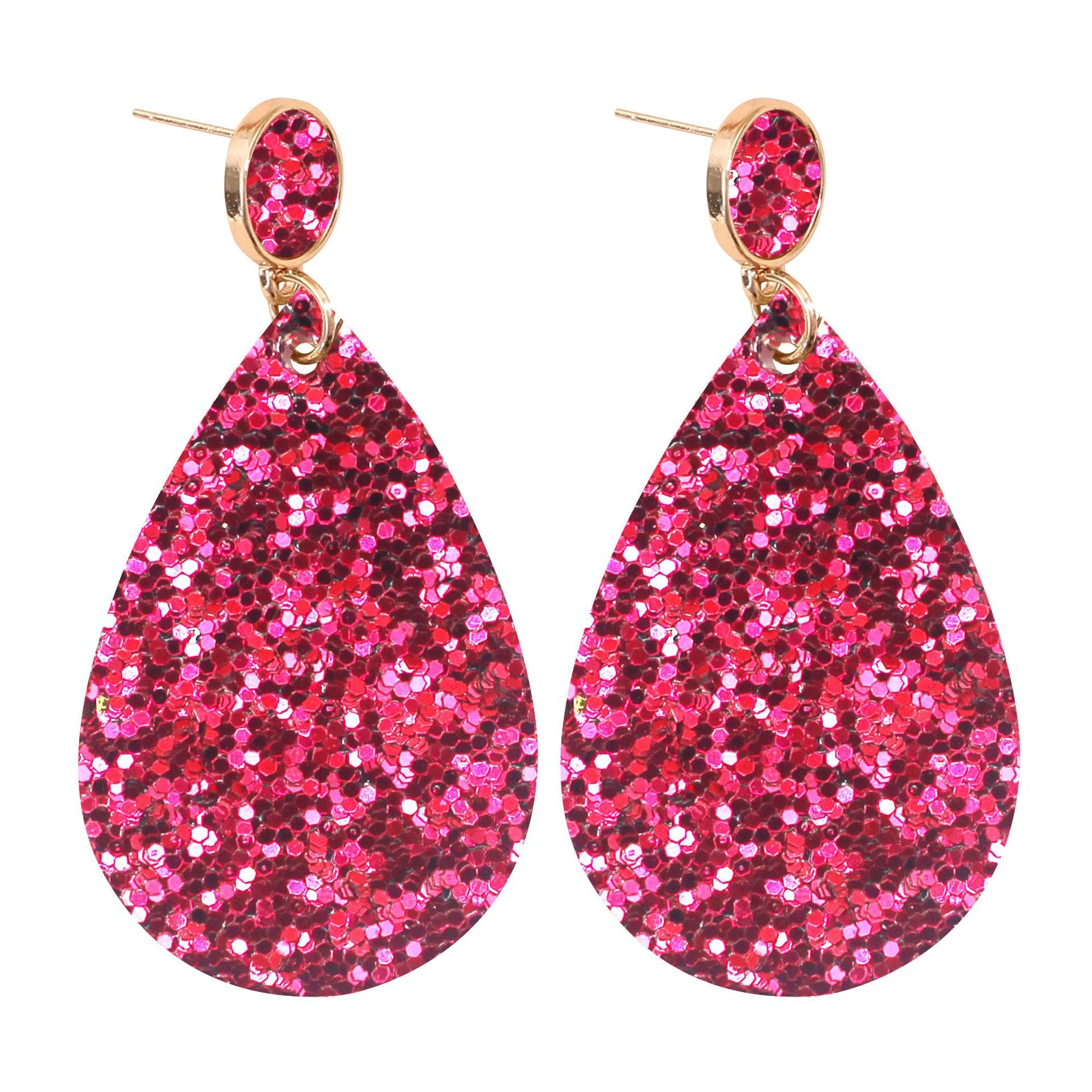 Wholesale Glitter Leather PU Drop Shape Earrings