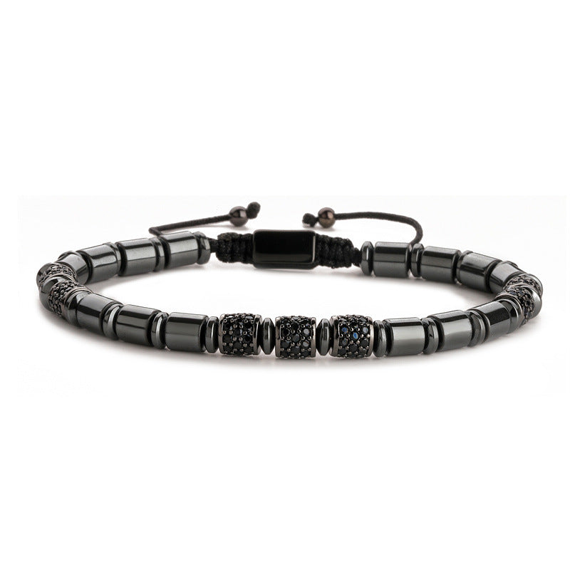 Wholesale Frosted Stone Micro Diamond Wheel Bead Spacer Men's Bracelet