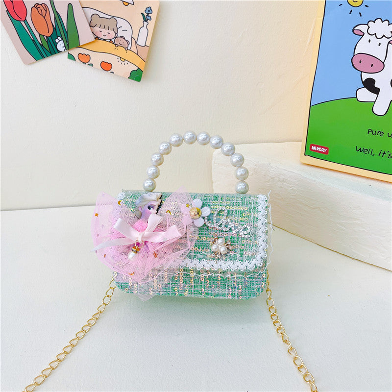 Wholesale Cotton Linen Xiaoxiangfeng Children's Pearl Accessories Handbag