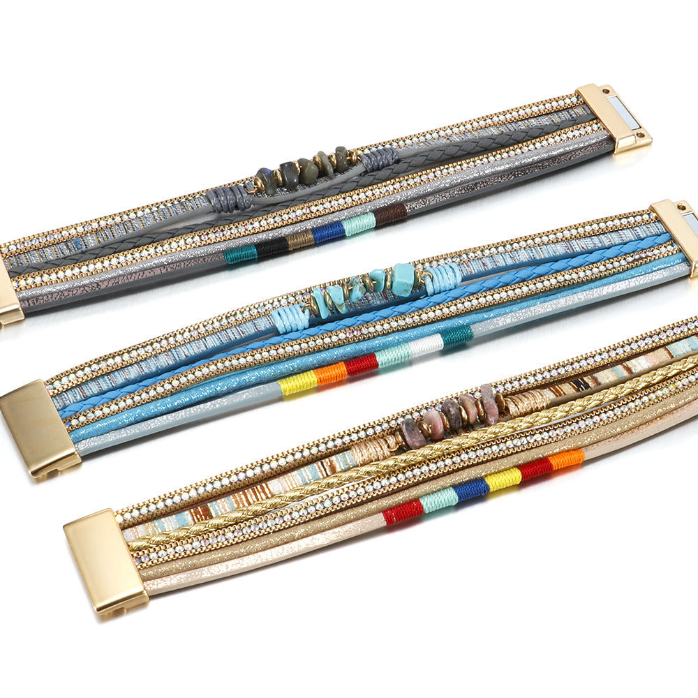 Wholesale Turquoise Bohemian Colorful Rope Woven Multilayer Leather Bracelets