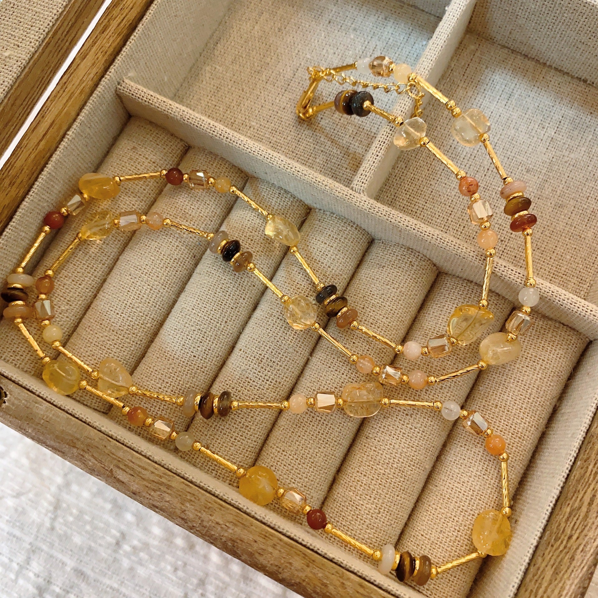 Wholesale Natural Stone Freshwater Pearl Colored Glass Beaded Necklace