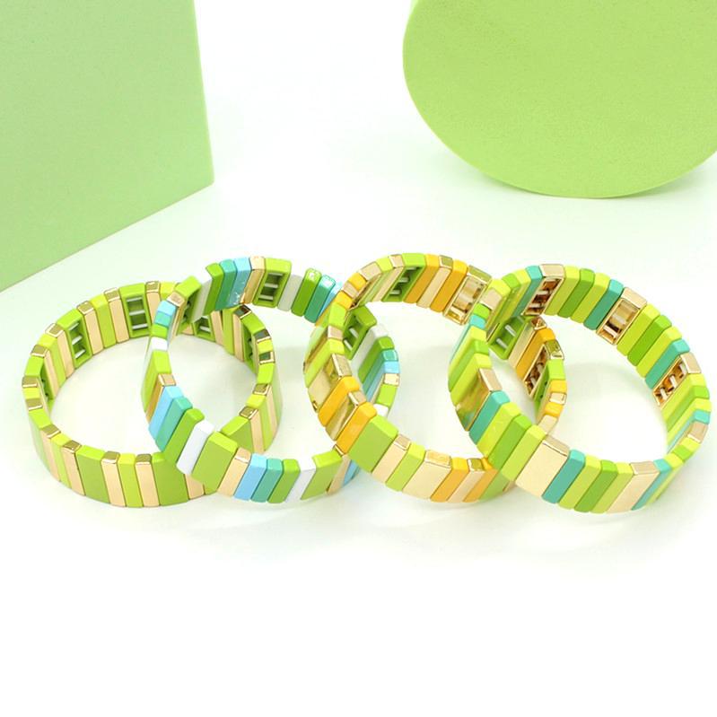 Pulseras de arco iris rectangulares geométricas de aleación de aleación al por mayor