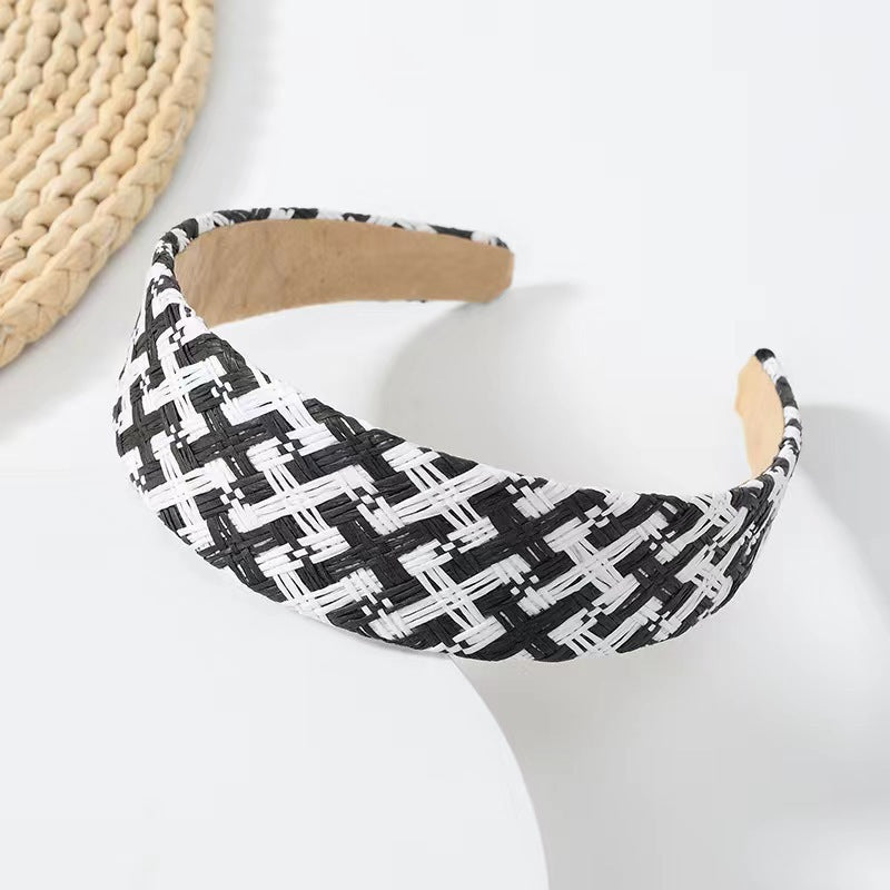 Wholesale Hand-woven raffia rainbow wide brim headband