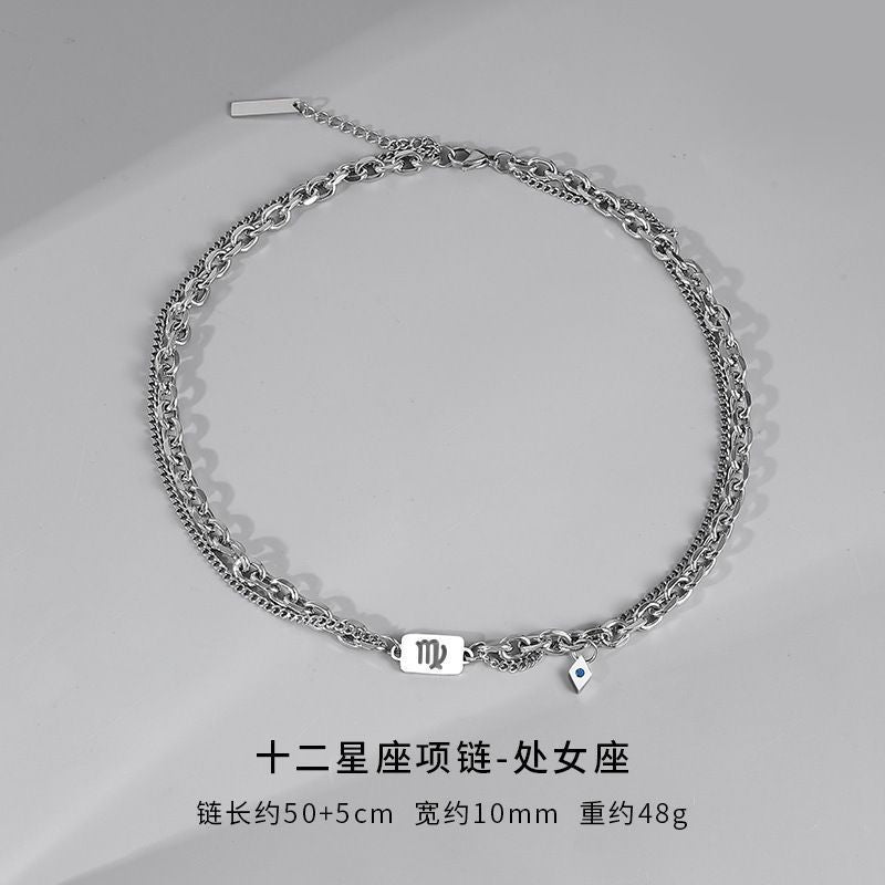 Wholesale Twelve Constellation Necklace  Titanium Steel Color-free Double-layer Chain Bracelet Combination