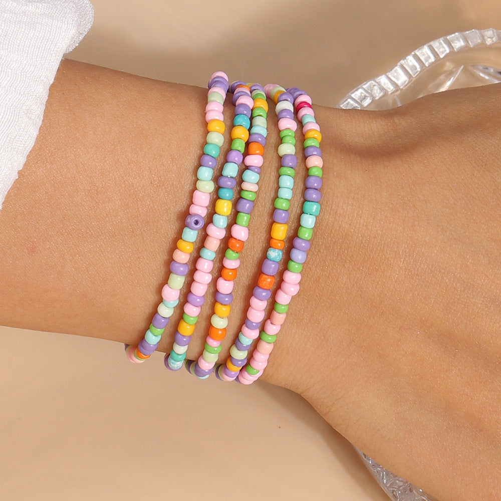 Wholesale Rice Beads Long Section Multi-layer Colorful Beading Bracelet