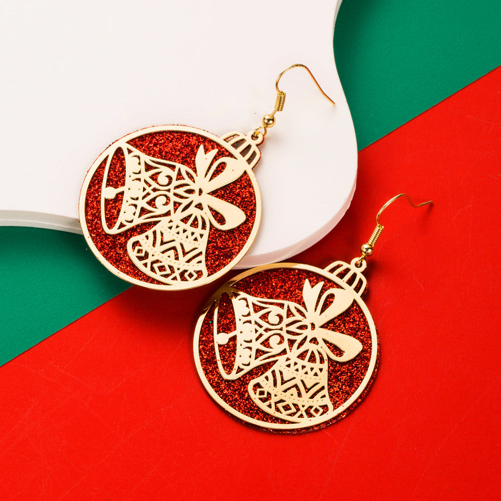Wholesale Christmas Carved Cut-out Double-layer Alloy Glitter Earrings