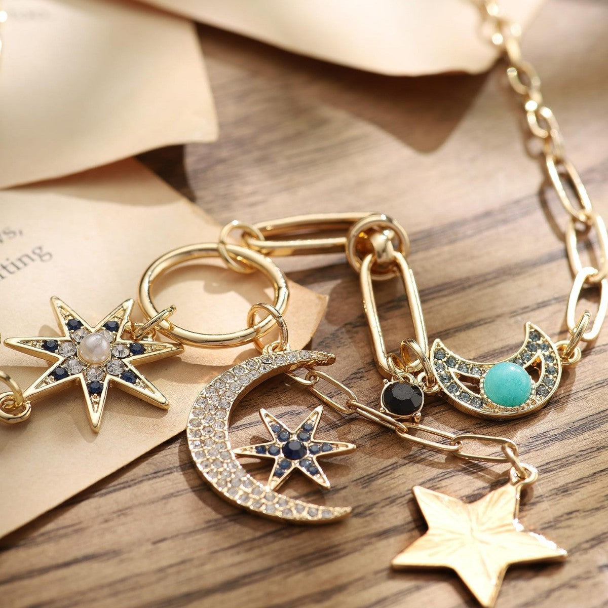 Wholesale 12pcs/pack Punk style hip-hop fashion star and moon necklace