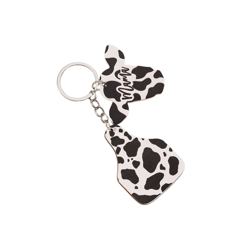 Wholesale MAMA Cow Pattern Cow Head Wooden Key Chain