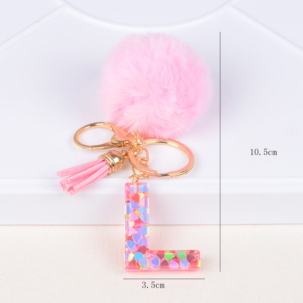 卸売人気のファーボールラブレター樹脂キーホルダー