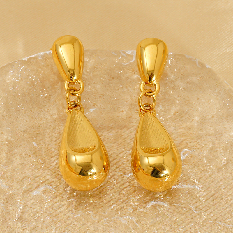Wholesale French retro stainless steel 18K polished water drop earrings