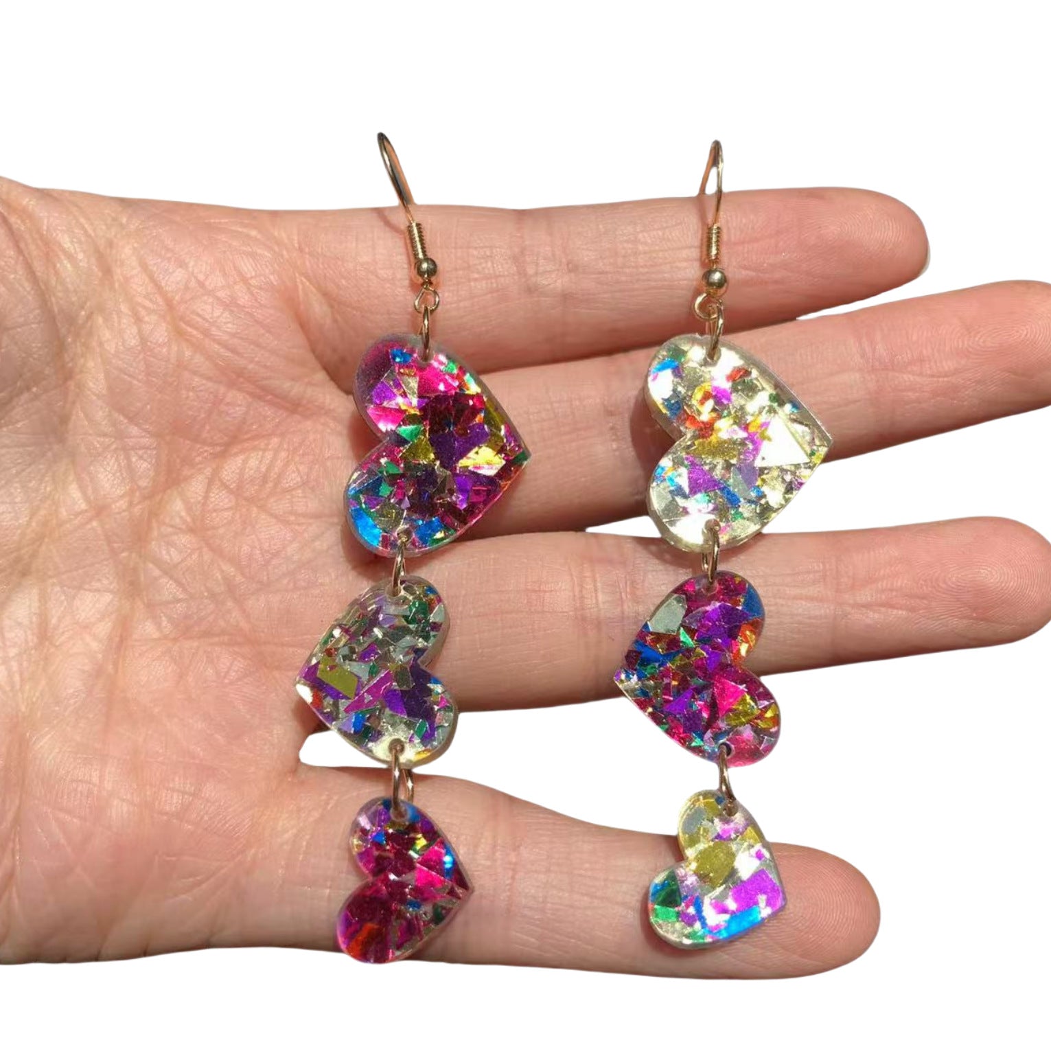 Wholesale Acrylic sequin asymmetrical heart-shaped triple personality simple retro earrings