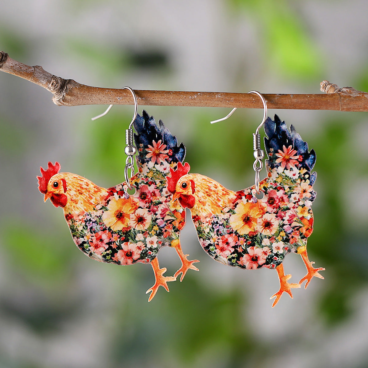Wholesale Western Farm Flower Hen Acrylic Earrings