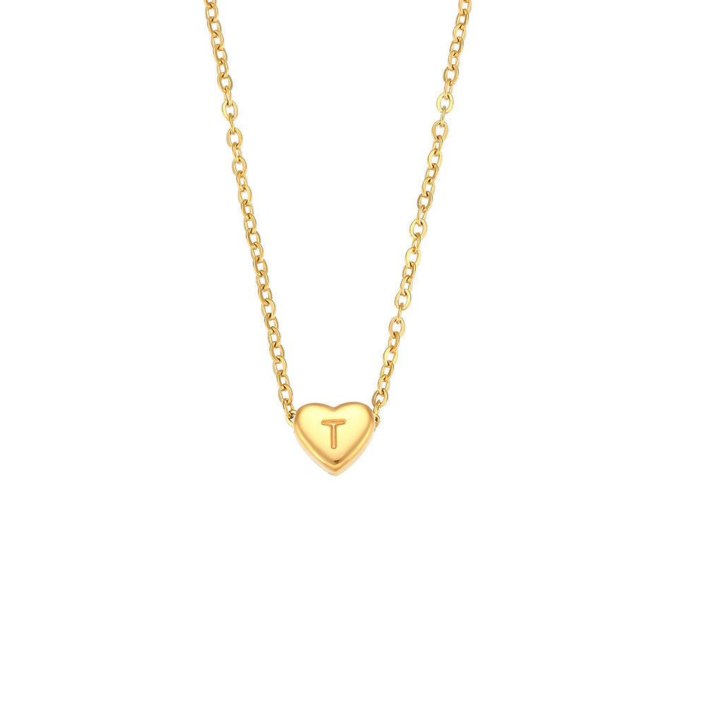 Wholesale heart-shaped jewelry stainless steel electroplated 18K gold letter necklace
