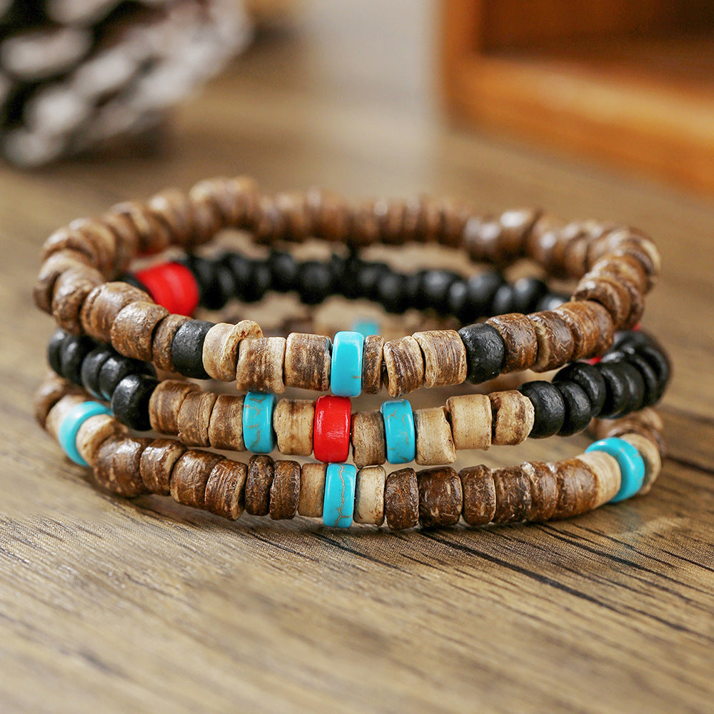 Wholesale New Coconut Shell Wood Chip Multilayer Bracelet Set
