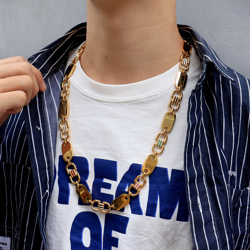 Wholesale Design Sense Splicing Exaggerated Epoxy Chain Necklace Titanium Steel 18K Necklace