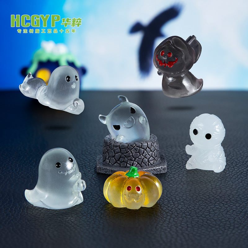 Wholesale Resin  Luminous Ghost Pumpkin Desktop Figurine Decoration for Gift Resale