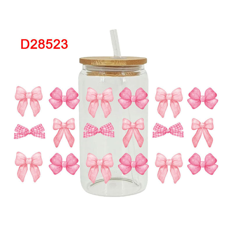 Wholesale Pink minimalist bow 16oz Cup UV DTF Wraps