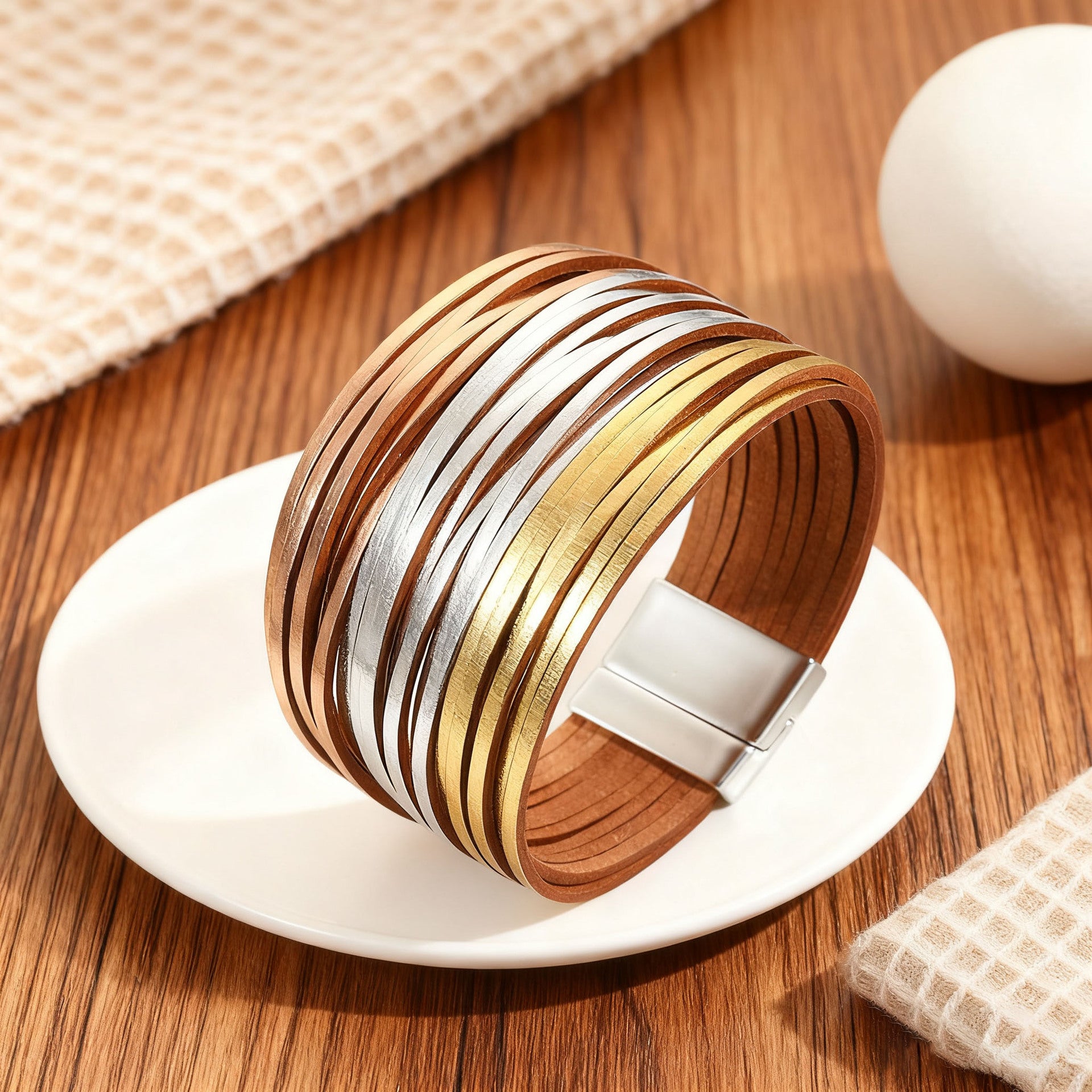 Wholesale Color-blocked embossed  Layered Bracelet Set