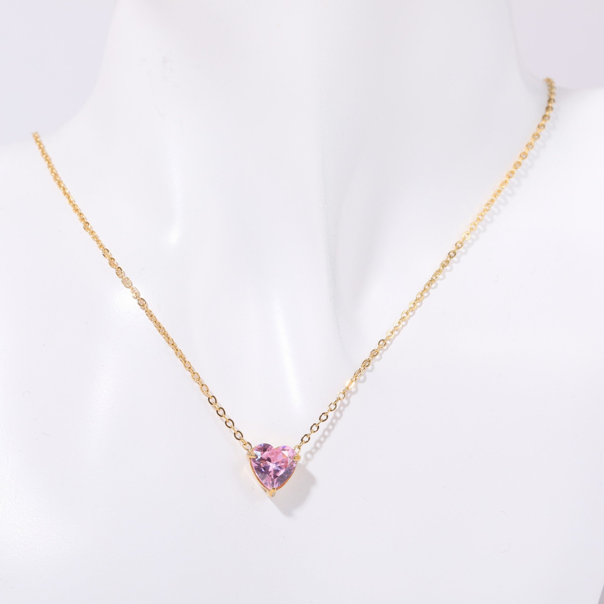 Wholesale Trendy 12 Month Birthstones Heart Pendant Necklace Titanium Steel O Shape Chain Everyday Jewelry Accessory For Boutique Resale