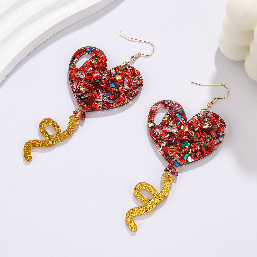 Wholesale New Valentine's Day Earrings Sweet Romantic Shiny Pink Balloon Love Queen Acrylic Earrings