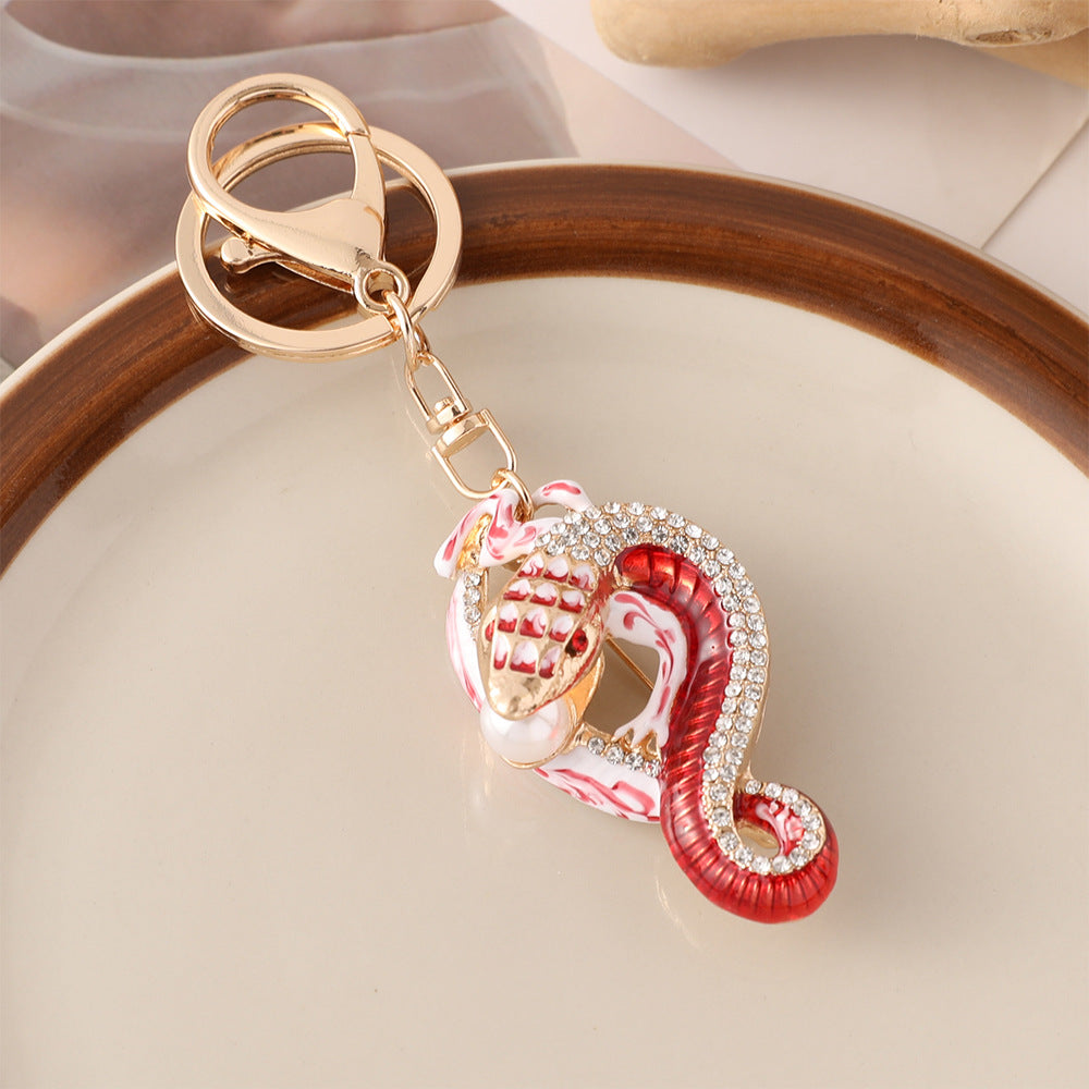 Wholesale New Creative Color Diamond-encrusted Zodiac Snake Car Keychain Zodiac Animal Bag Pendant Small Gift
