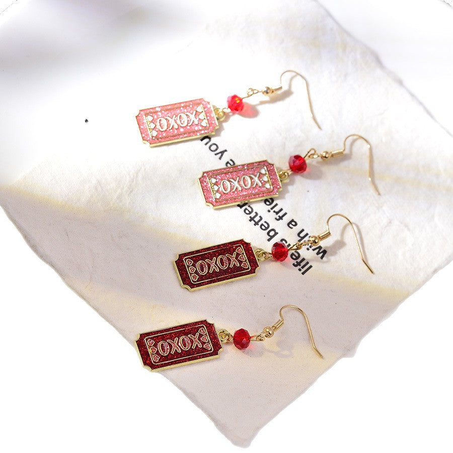 Wholesale Romantic Letters Xoxo Pink Valentine' s Day Oil Drop  Earrings