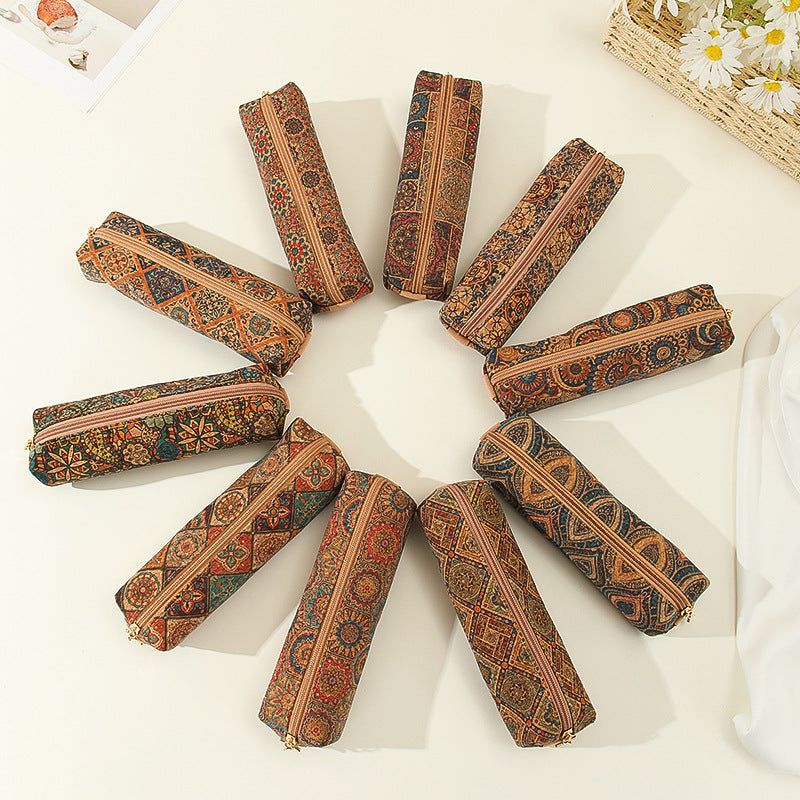 Wholesale Retro Patterned Leather Large Capacity Pencil Case