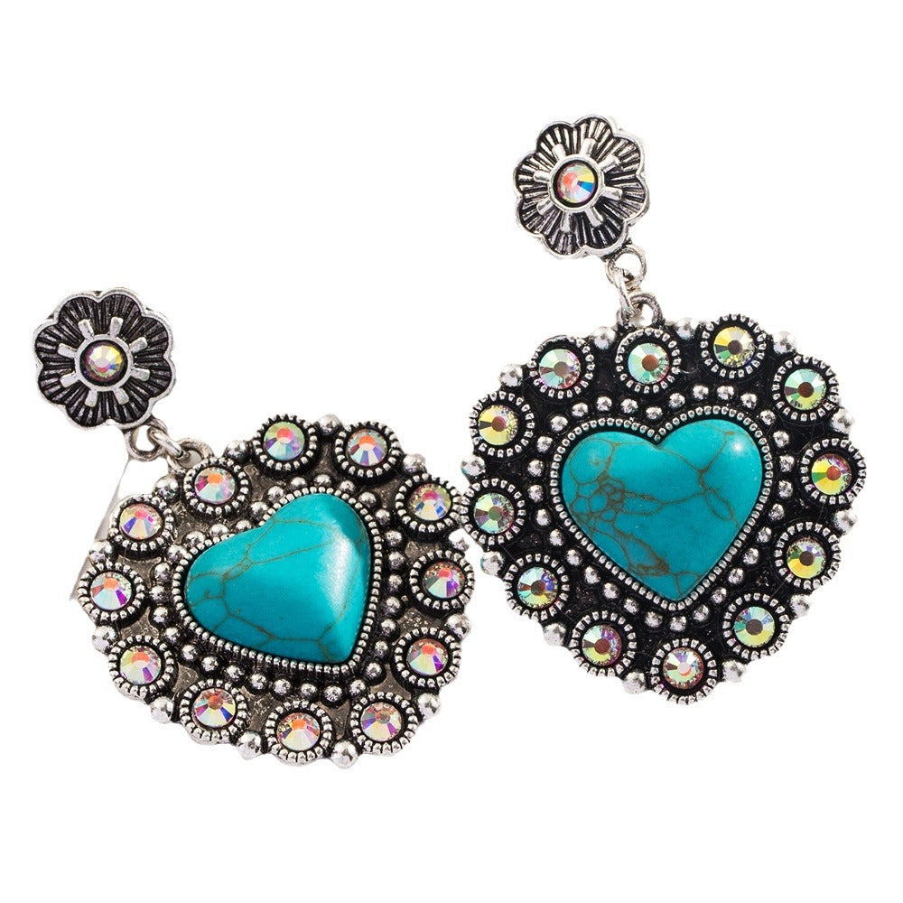 Wholesale Vintage silver-plated diamond turquoise heart pendant