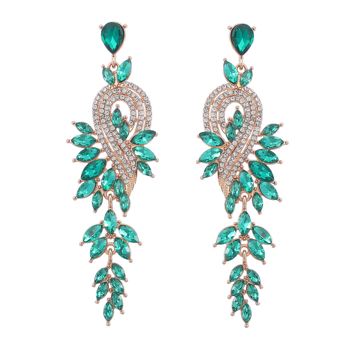 Wholesale Geometric tree leaf colored diamond earrings with inlaid rhinestones