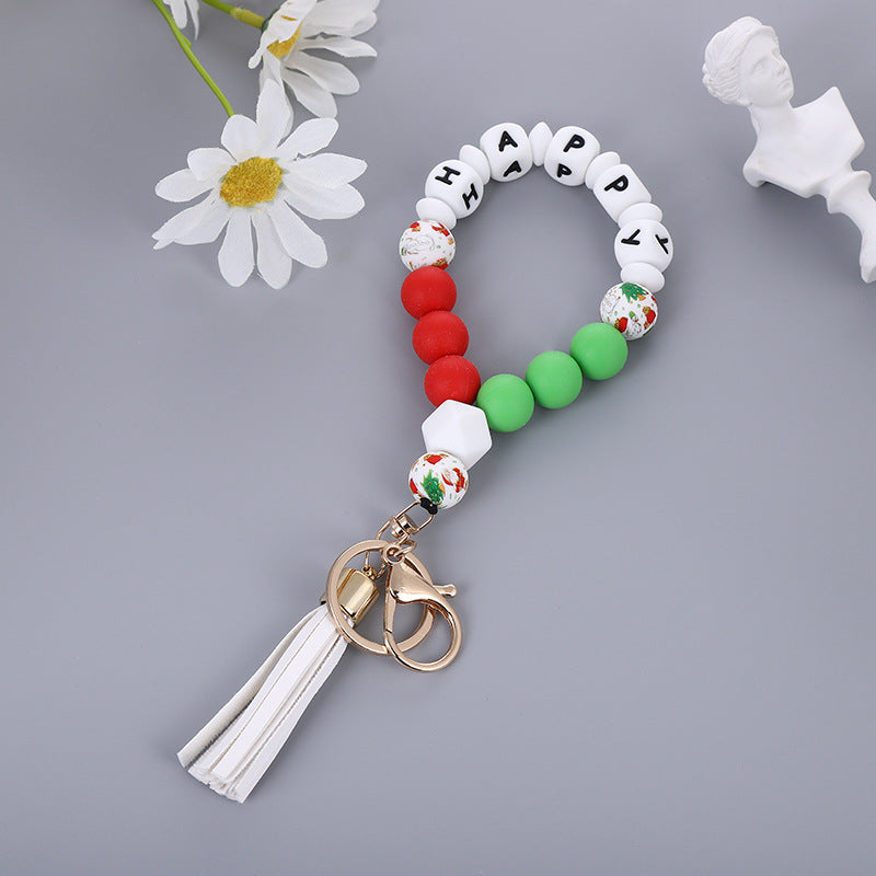 Wholesale Christmas Silicone Bead Bracelet Keychain With PU Tassel  Snowman Design Chic Jewelry Accessory For Party Favors And Boutique Resale