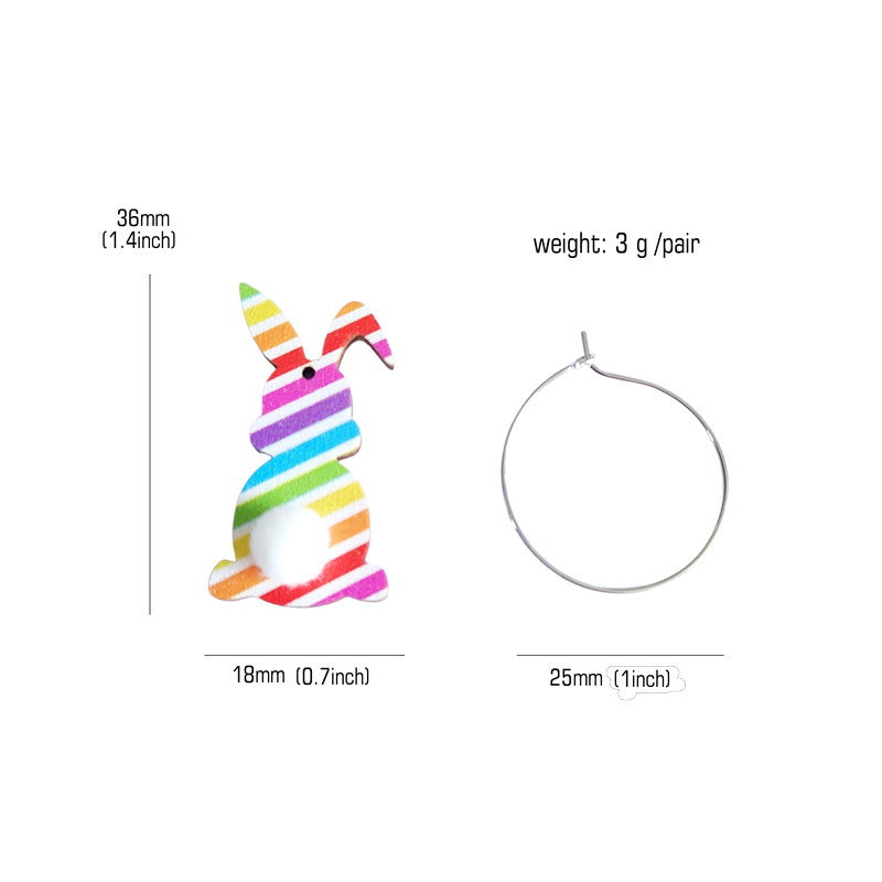 Wholesale Easter cute print spring flowers leopard print egg fur ball tail rabbit earrings