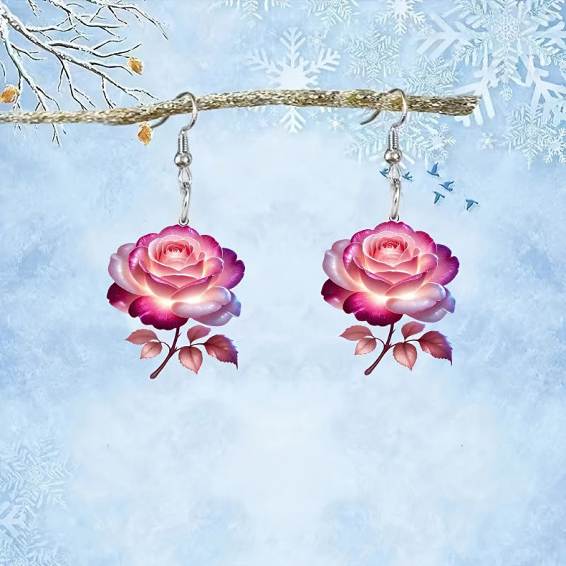 Wholesale Valentine' s Day Acrylic 2D Screen Rose Earrings Fashion  Earrings
