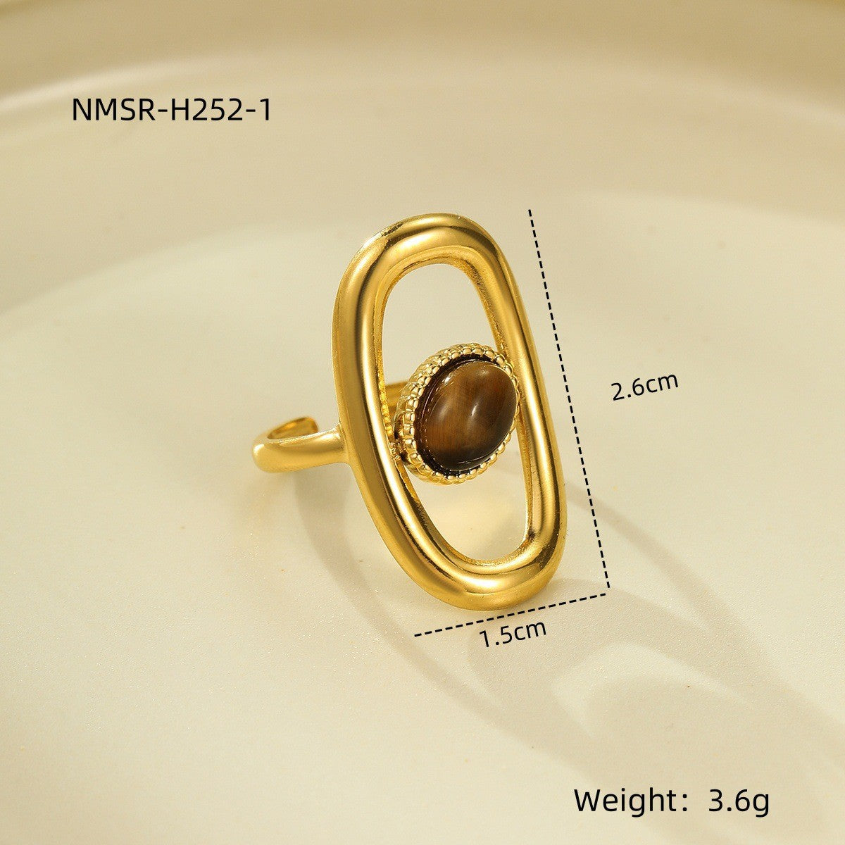 Wholesale Geometric shaped tiger eye stone stainless steel ring