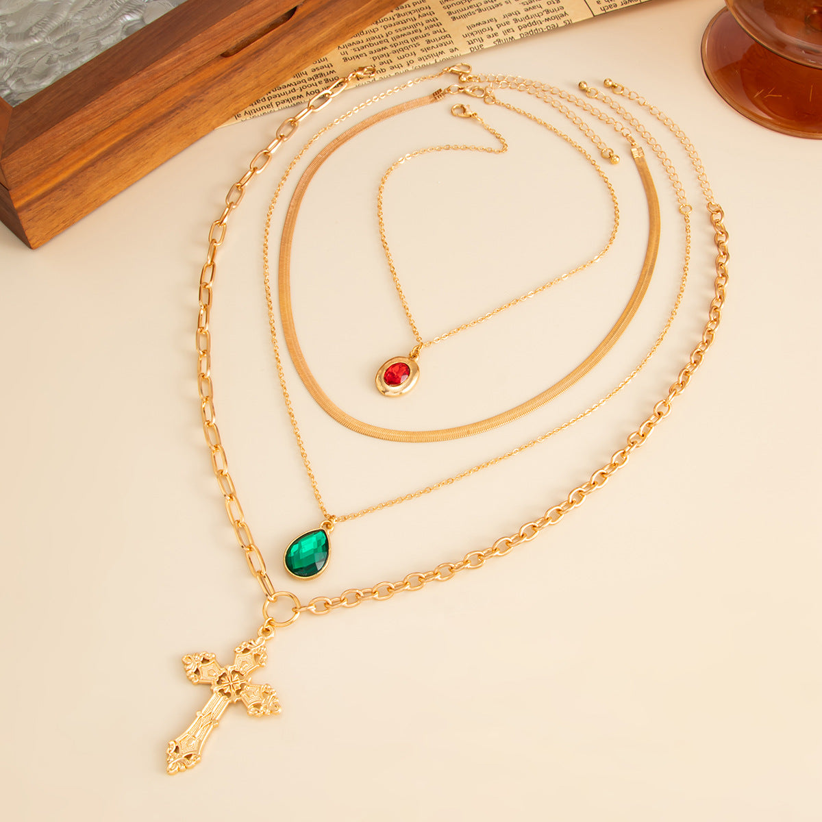 Wholesale Diamond and gemstone cross pendant necklace