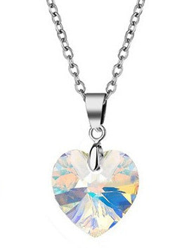 Wholesale Blue heart-shaped crystal silver chain necklace