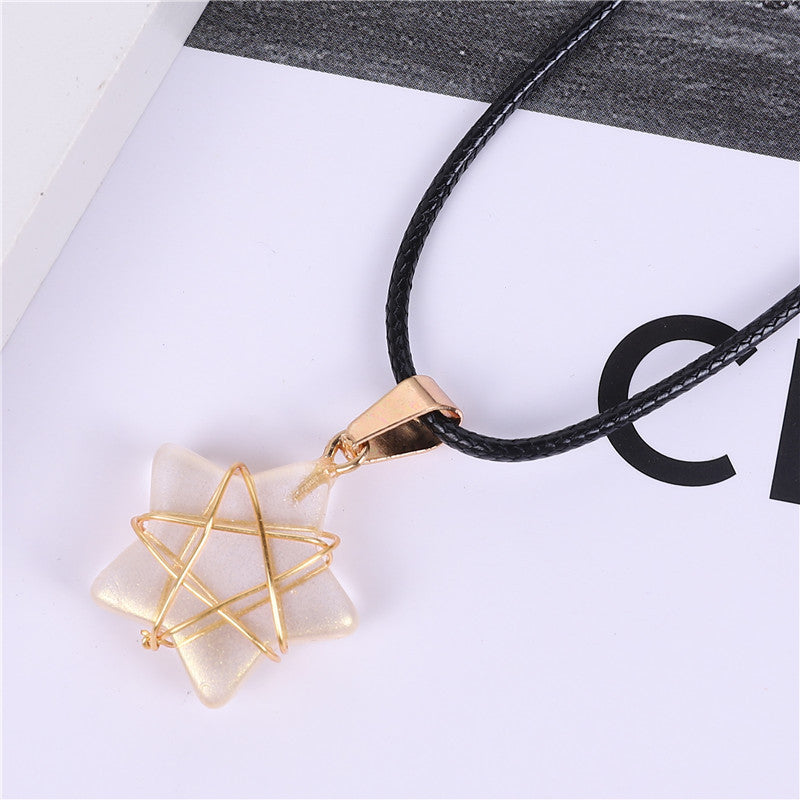 Wholesale Crystal Multi-color Gold Thread Five-pointed Star Necklace