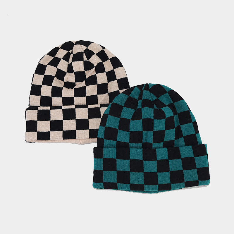 Wholesale Winter Hat Checkerboard Knitted Hat Plush Hat
