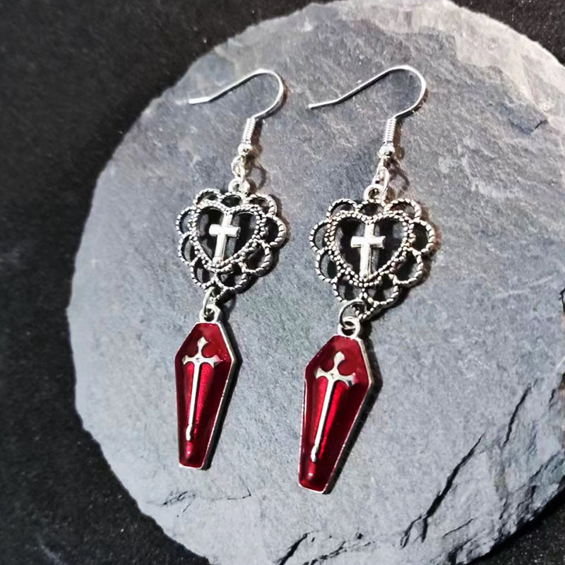 Wholesale Retro dark style gothic punk cross exaggerated earrings