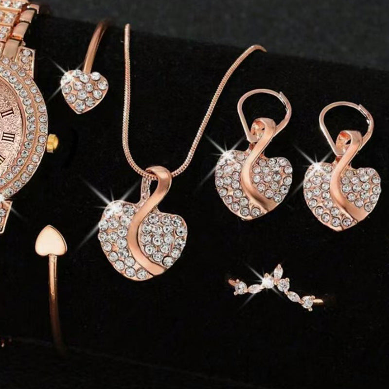 Wholesale Heart-Shaped Clavicle Necklace Earrings Ring Bracelet Jewelry Set