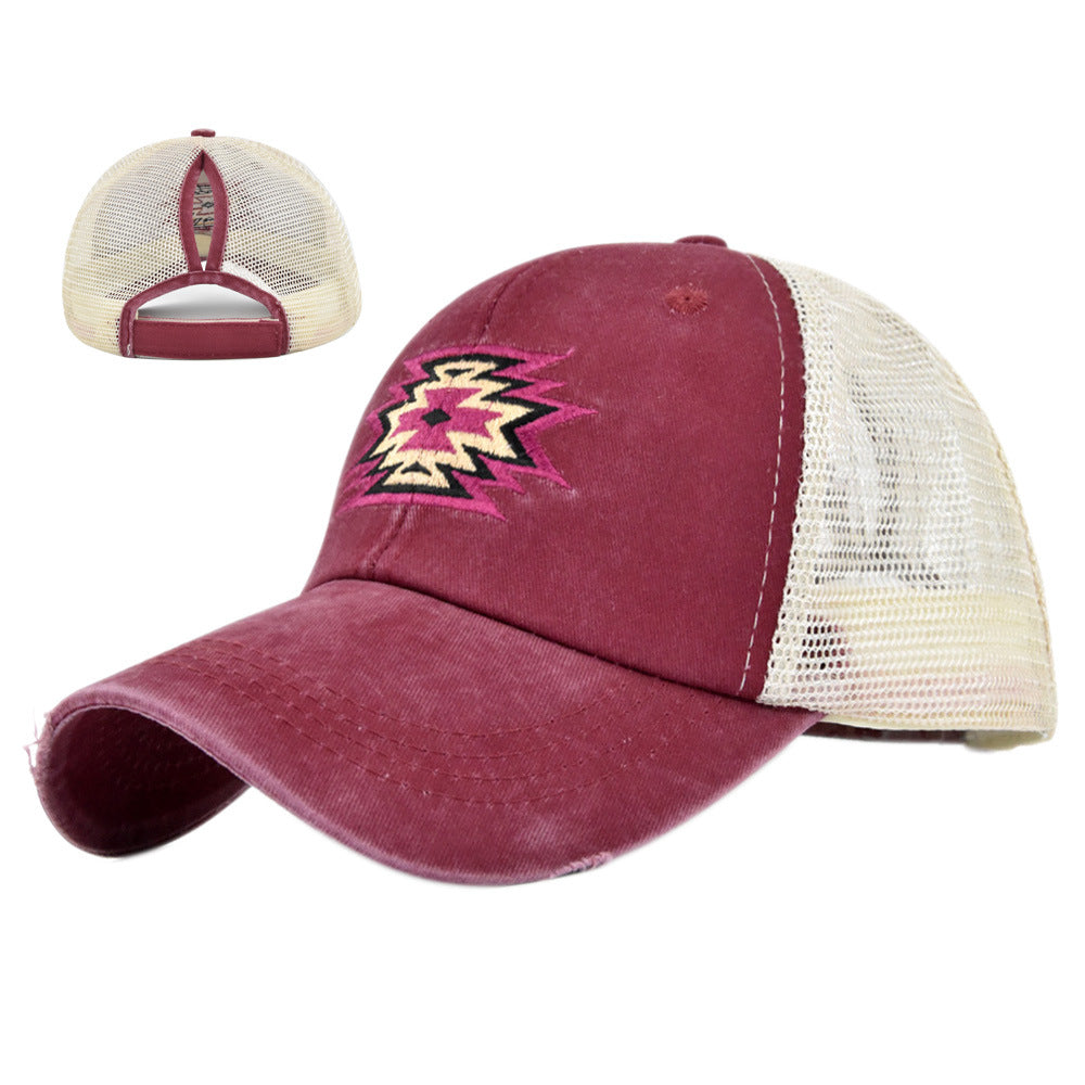 Wholesale Cotton Ponytail Hole Embroidery Baseball Cap