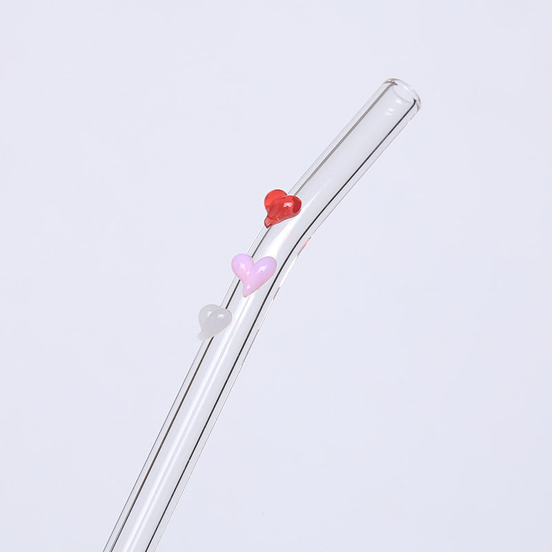 Wholesale Colorful Heart Flower Glass Straws