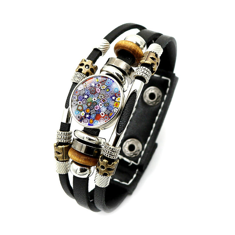 Wholesale Colorful Murano Snap Beaded Leather Bracelet