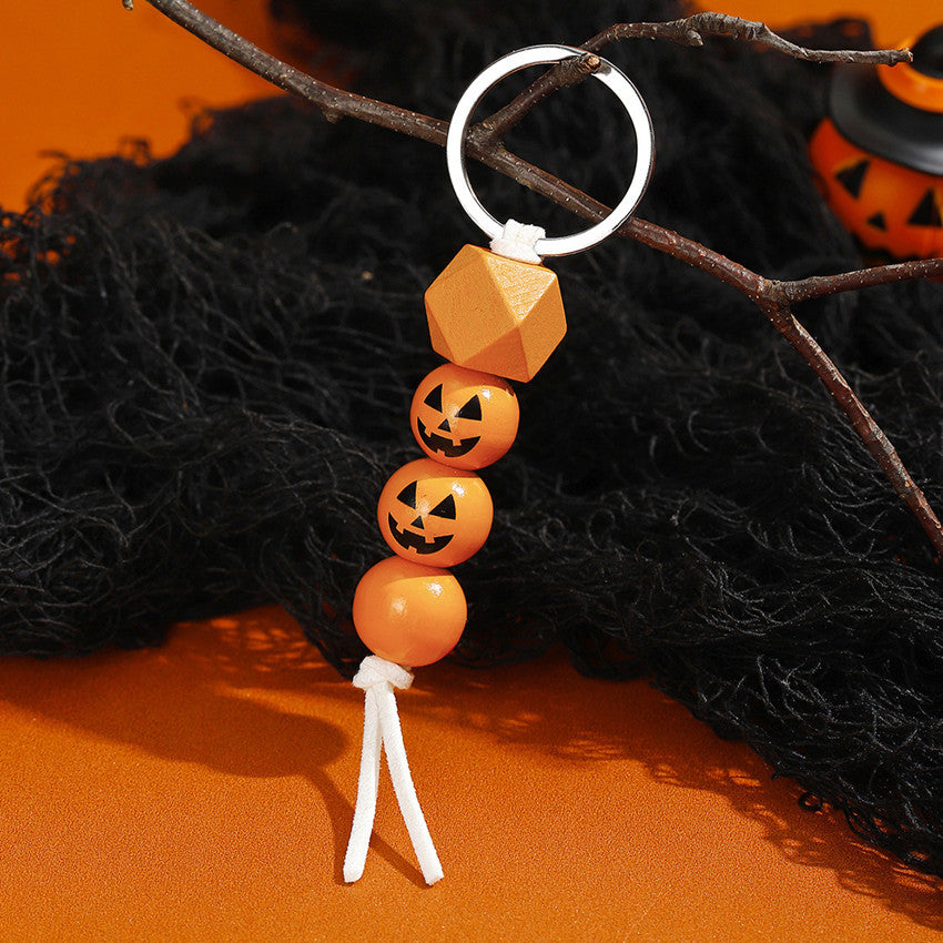 Wholesale Halloween Pumpkin Spider Wood Beads Beaded Keychain