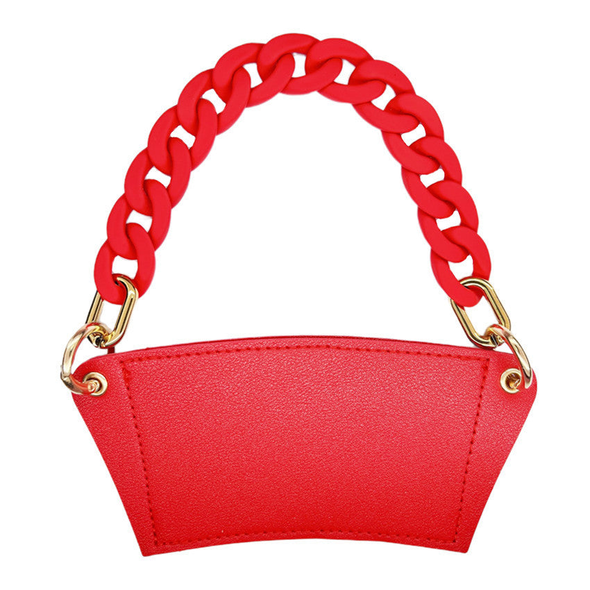 Case de cuero de cuero de taza de café de cadena acrílica al por mayor