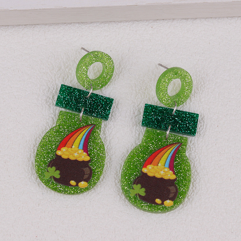 Wholesale  St.  Patrick' s Day Beer Festival  Vintage Clover  Acrylic Earrings
