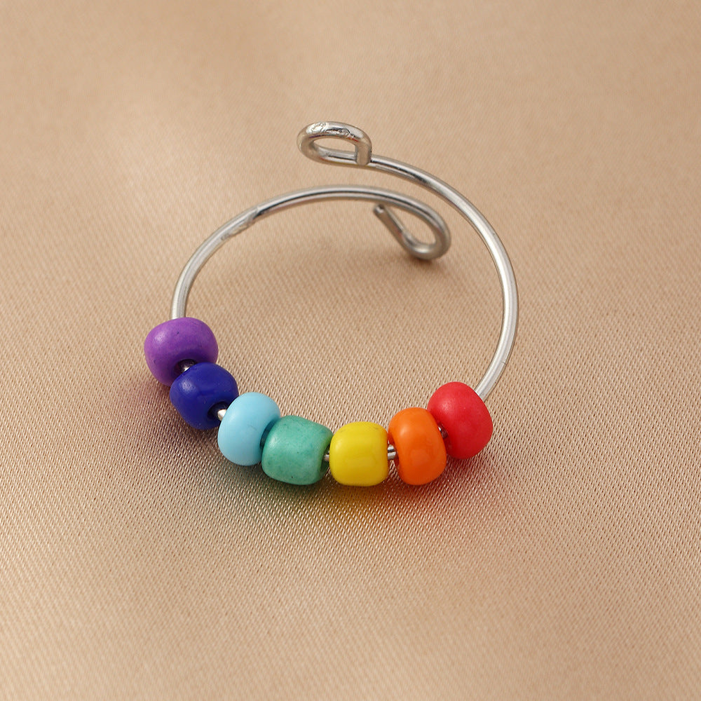 Wholesale New Rainbow Rice Bead Titanium Ring