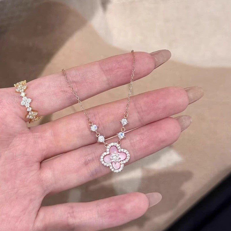 Wholesale Pink Four-leaf Clover Bracelet Micro-inlaid Zircon Hollow Luxury Jewelry