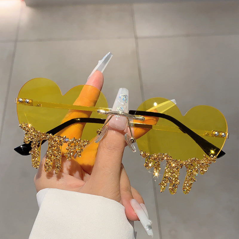 Wholesale Heart drop handmade diamond-studded sunglasses