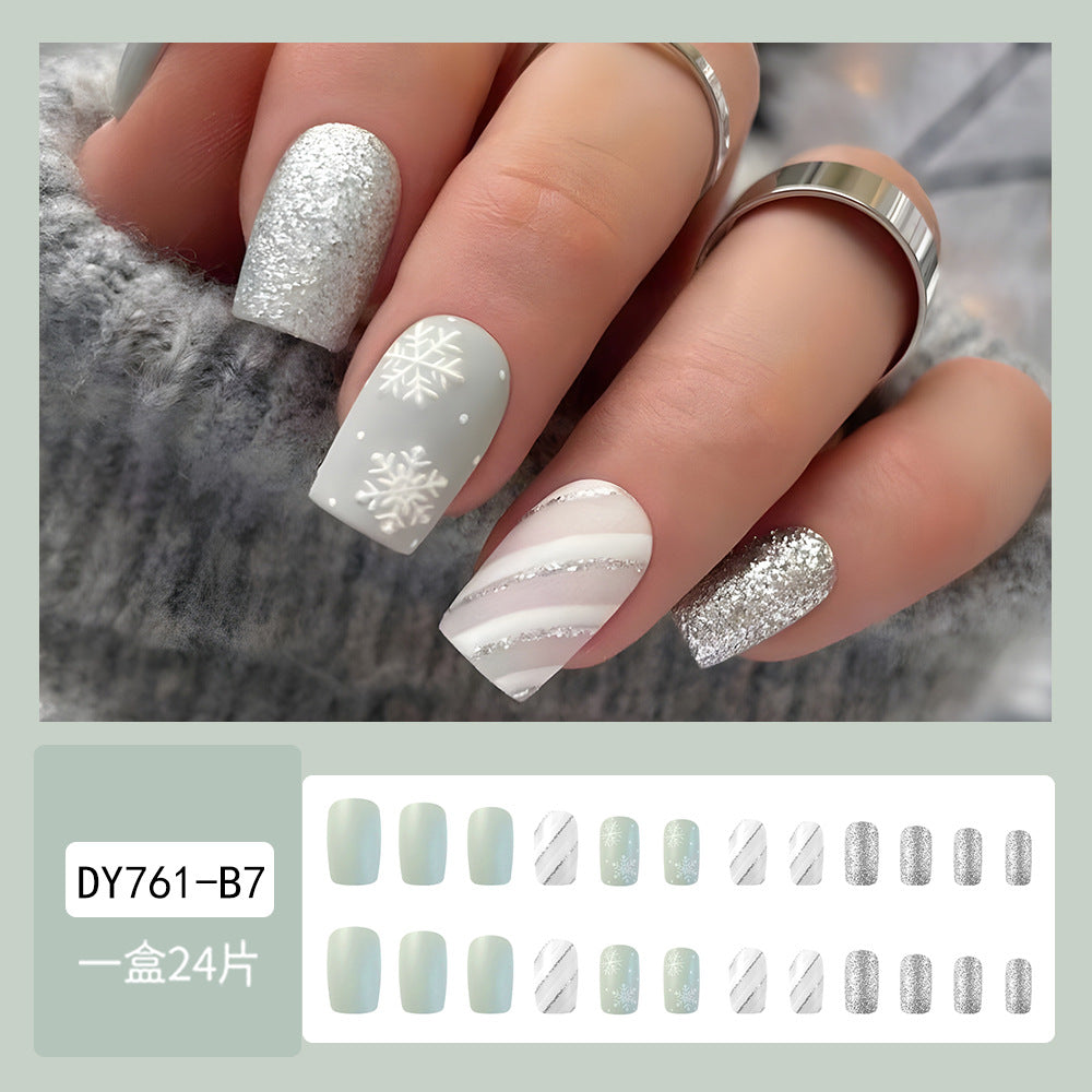 Wholesale Christmas Silver Snowflake Plastic Nail Polish Wearable Nails